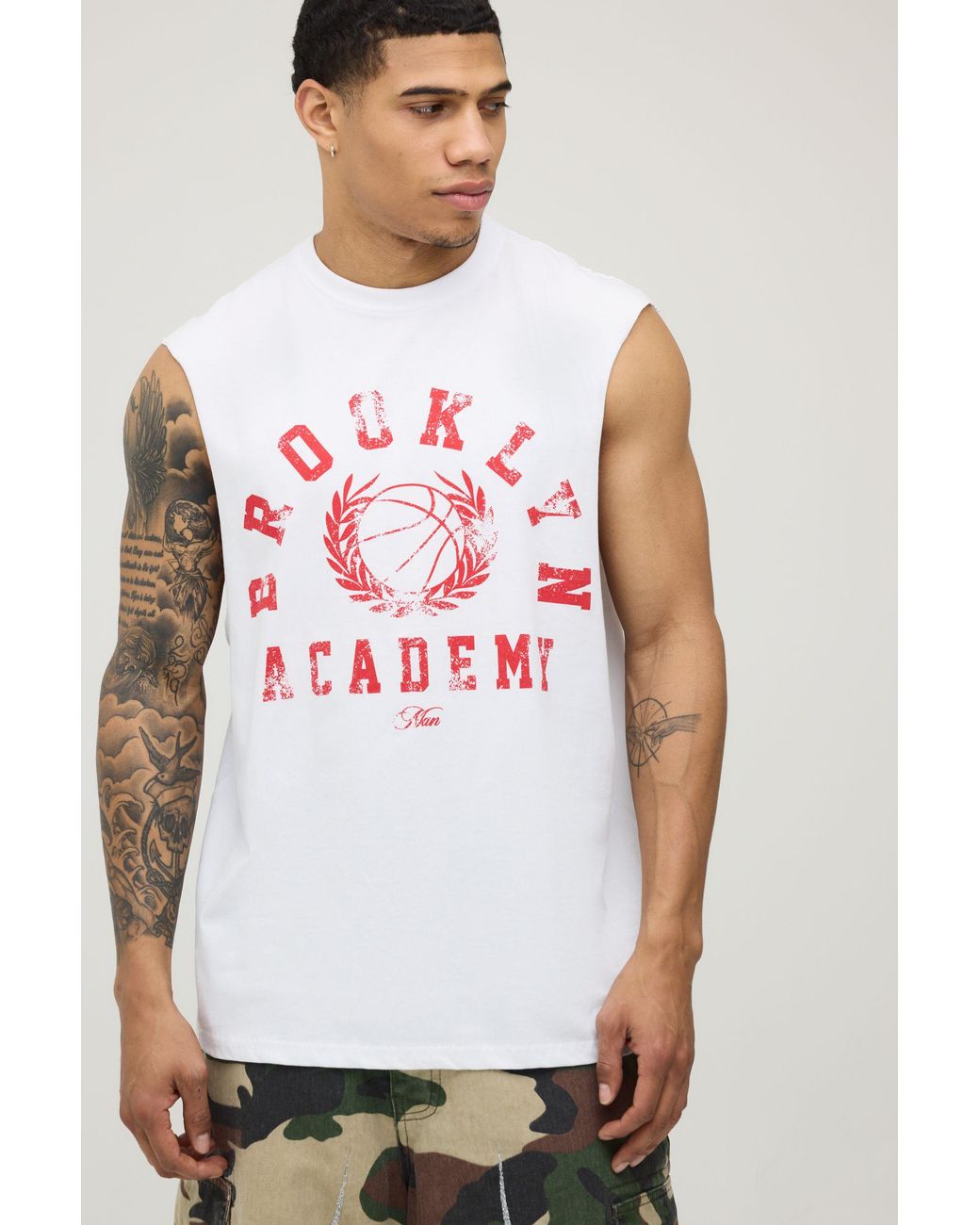 BoohooMAN White Oversized Brooklyn Print Tank Cotton for men