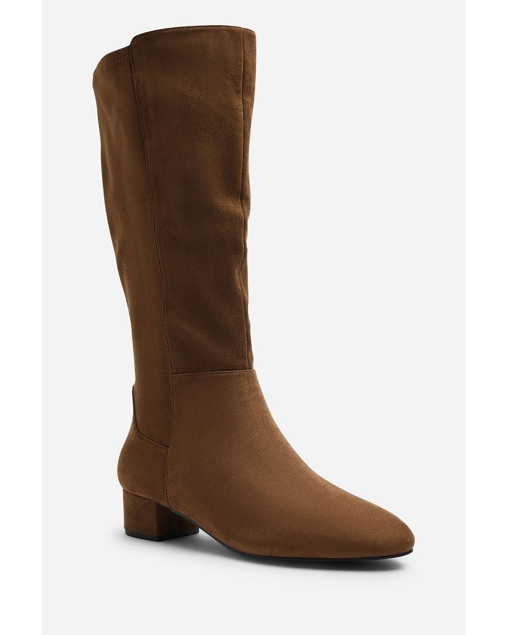 Where's That From Brown Wheres Paislee Wide Fit Round Toe Block Heel Stretch Suede Boots