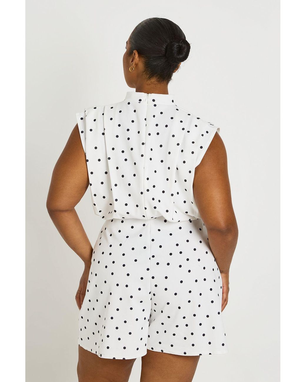 Boohoo White Plus Polka Dot Tailored Pleat Detail Playsuit