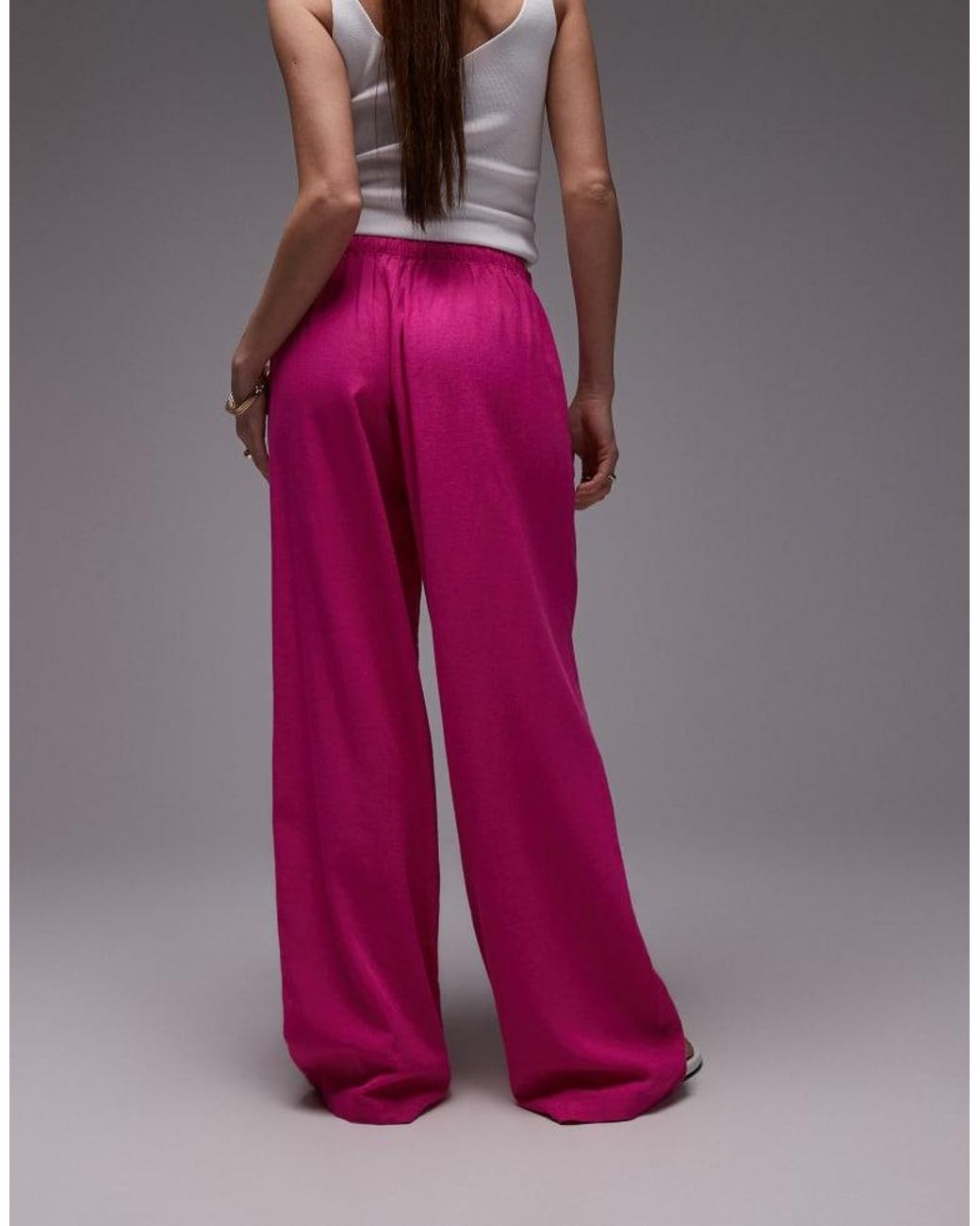 TOPSHOP Pink Linen Straight Leg Trouser