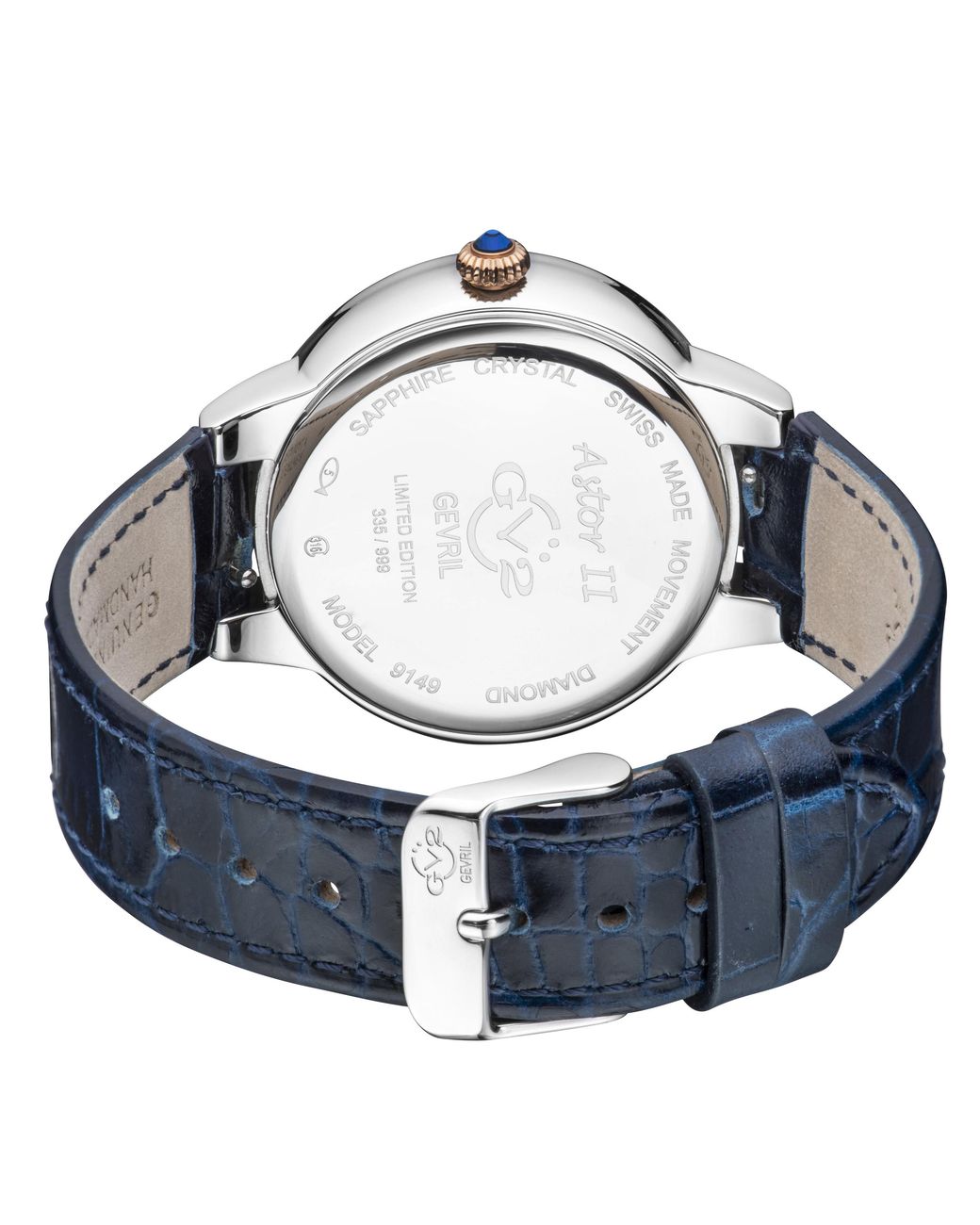Gevril Blue Gv2 Astor Ii Dial Leather Band Watch
