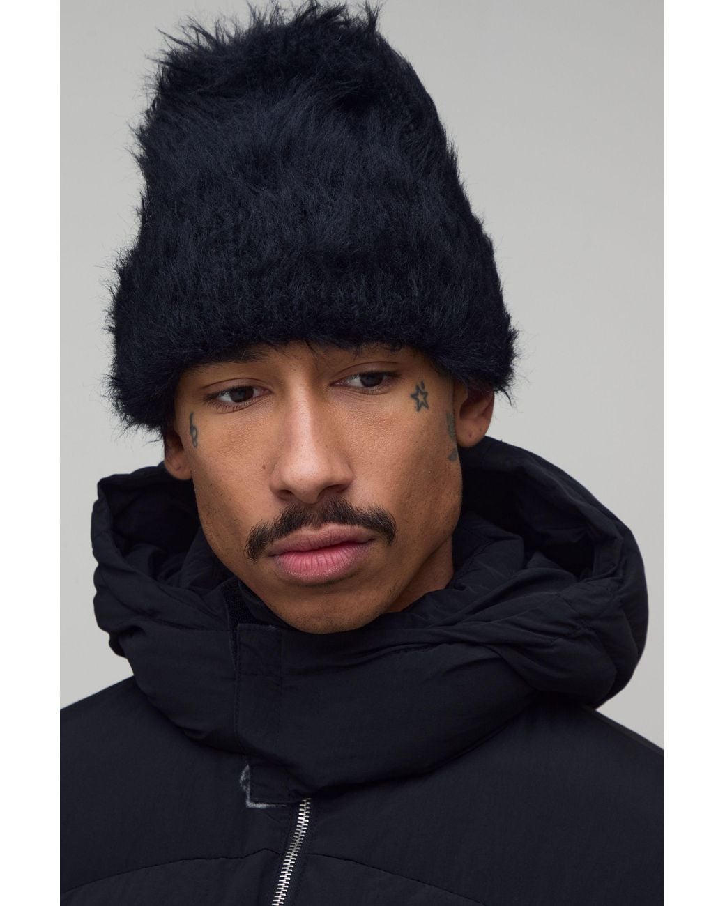 BoohooMAN Blue Ribbed Fluffy Beanie for men