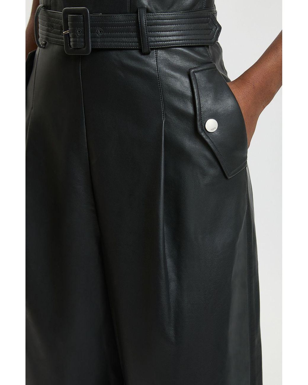 Karen Millen Blue Faux Leather Trench Bandeau Jumpsuit