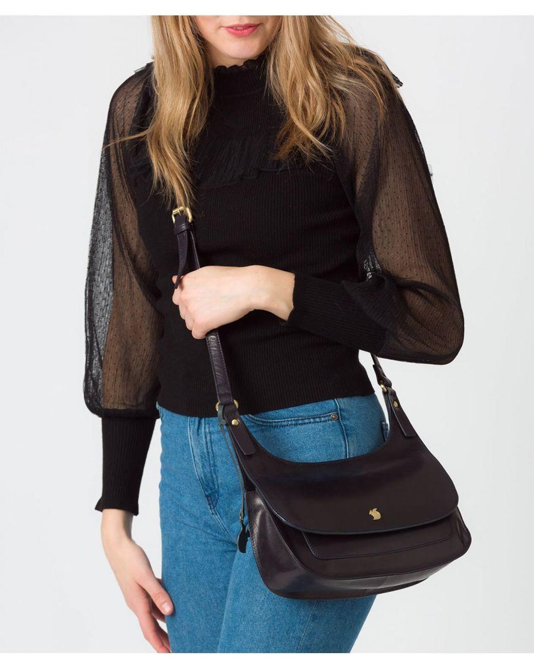 Conkca Black 'Ellipse' Leather Cross Body Bag