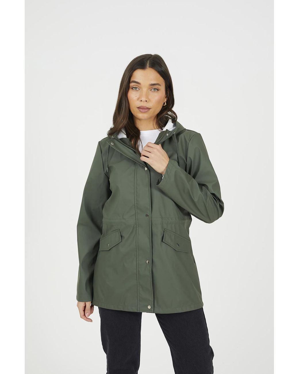 Brave Soul Green Hooded Rain Mac