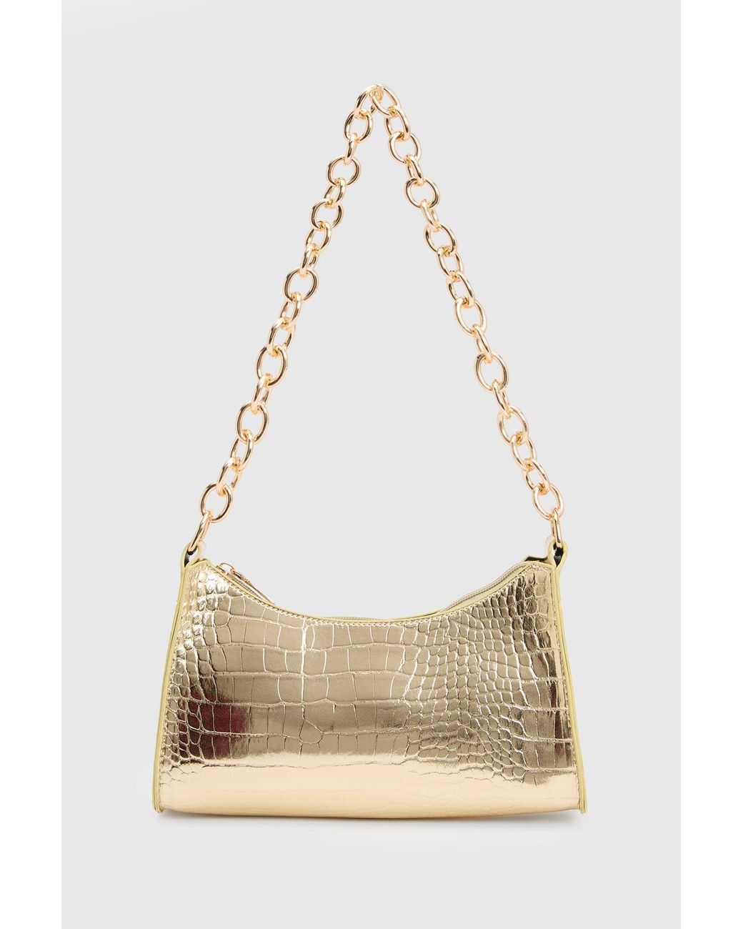 Boohoo Natural Patent Croc Chain Handle Shoulder Bag