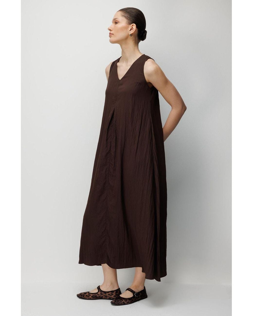 MixRay Brown V-Neck Maxi Dress