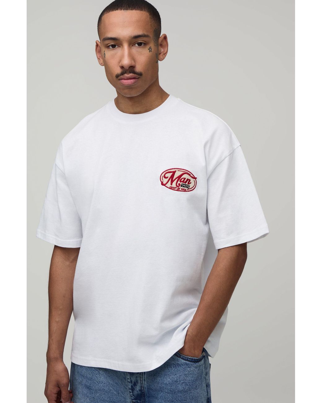 BoohooMAN White Oversized Western Applique T-Shirt for men