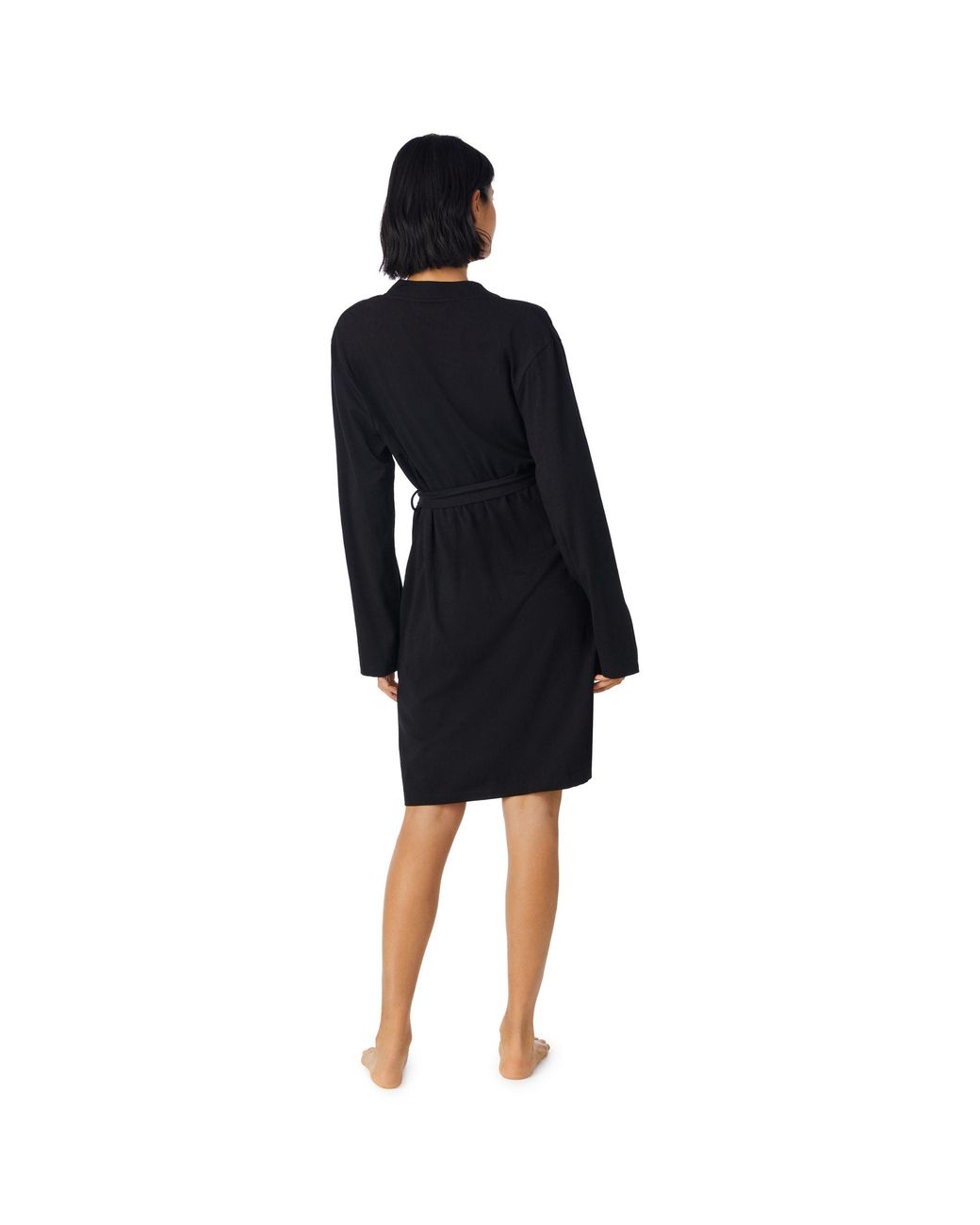 DKNY Black Cotton Logo Short Robe