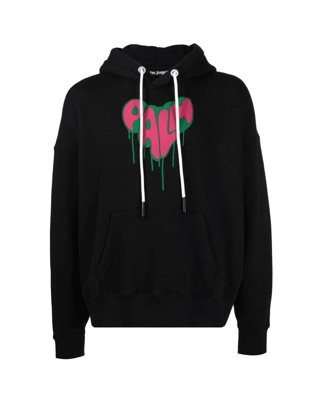 Palm Angels Black Spray Heart Design Hoodie Cotton for men