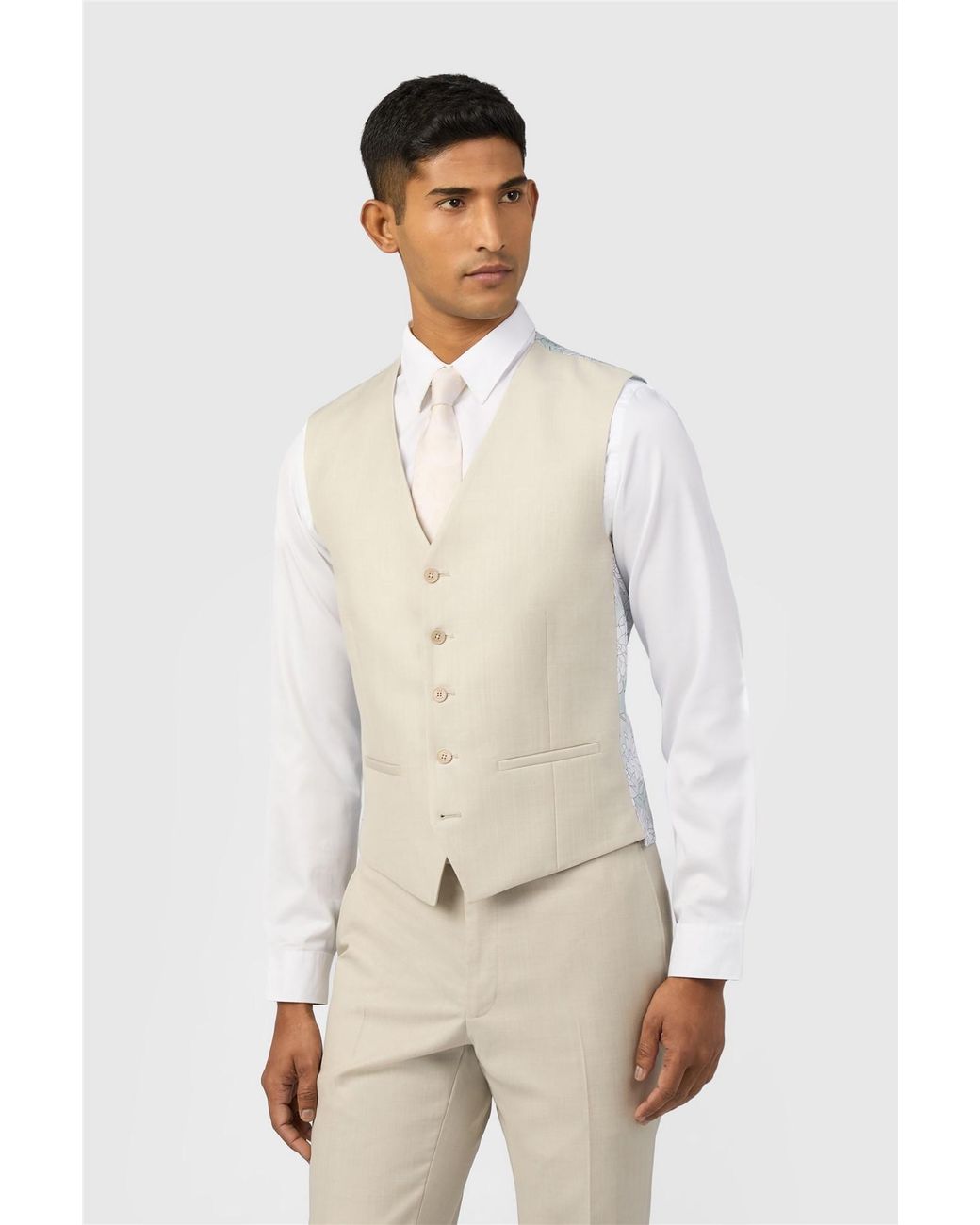 Ted Baker Natural Single Breasted Five Button V-Neck Slim Fit Suit Waistcoat for men