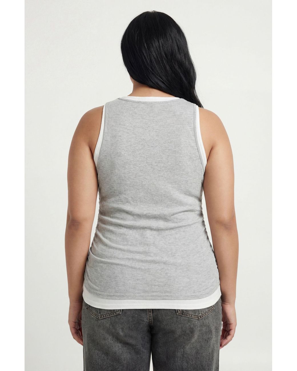 Boohoo Gray Plus Ribbed Layer Vest With Trim