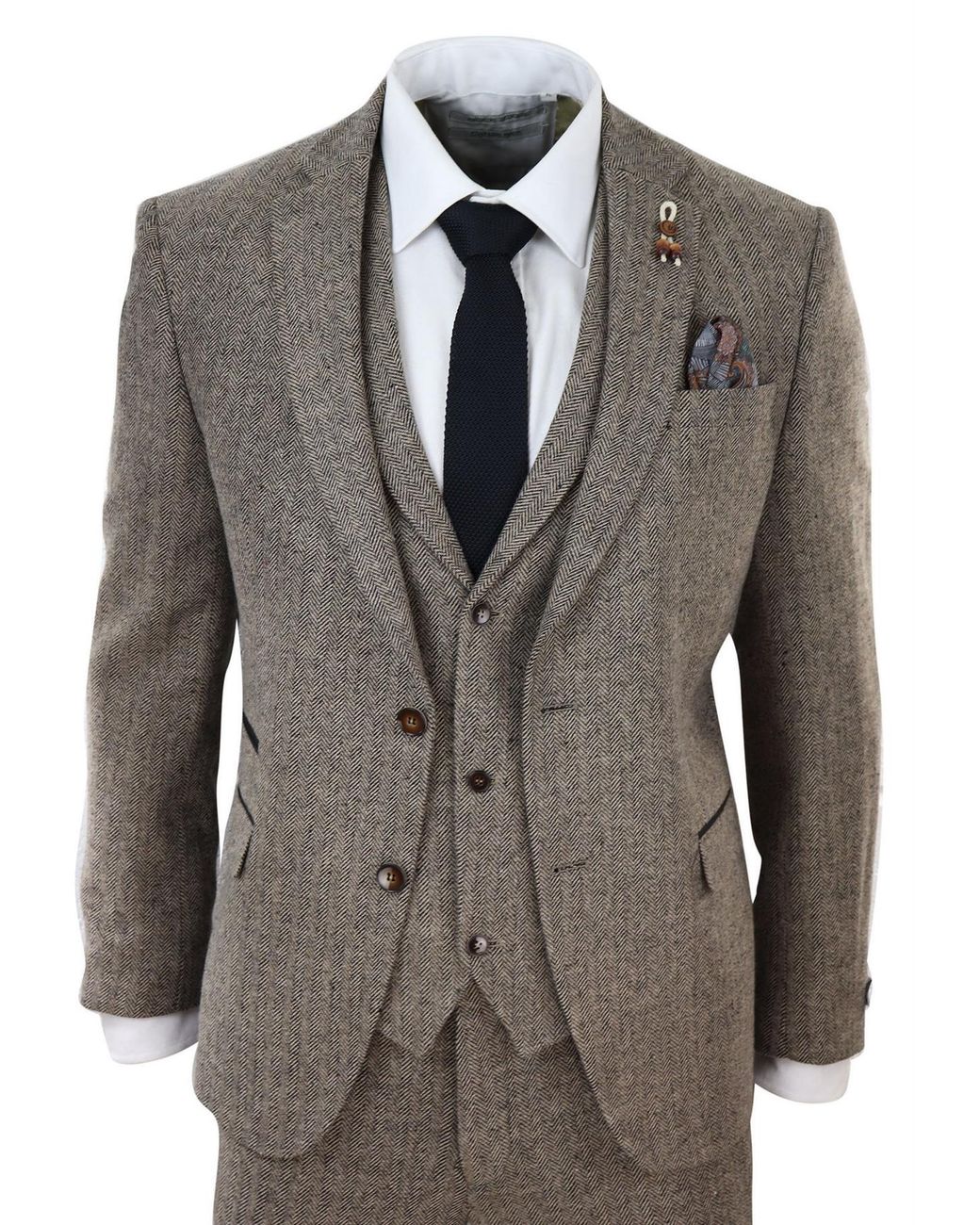 TruClothing Gray Oak 3 Piece Tweed Suit Vintage Harringbone 1920S Retro Peaky Blinders for men