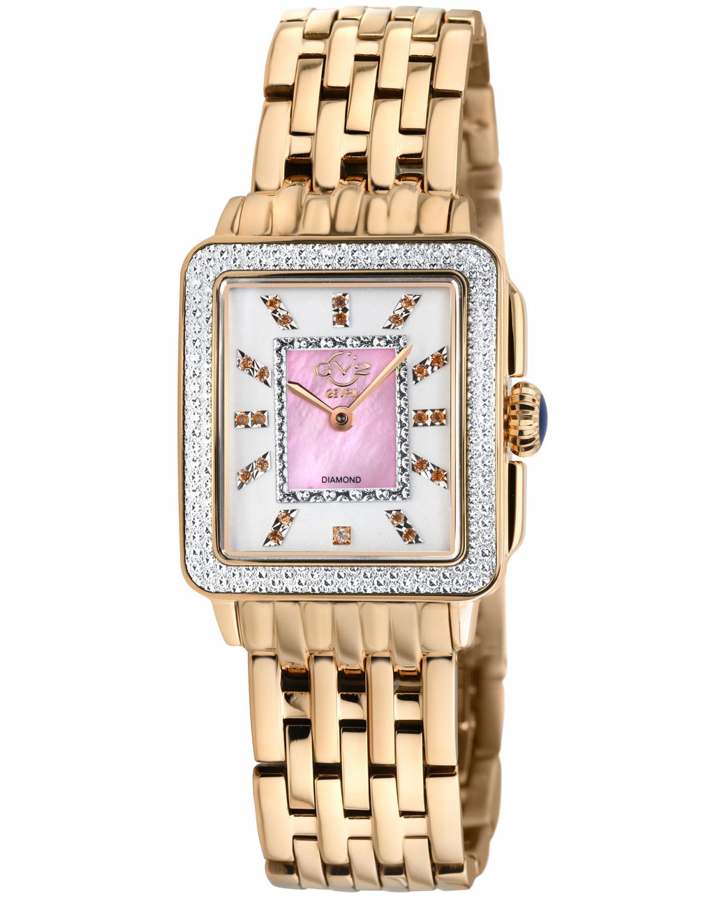 Gv2 Natural Padova Gemstone Mother Of Pearl Dial Swiss Quartz Stainless Steel Watch