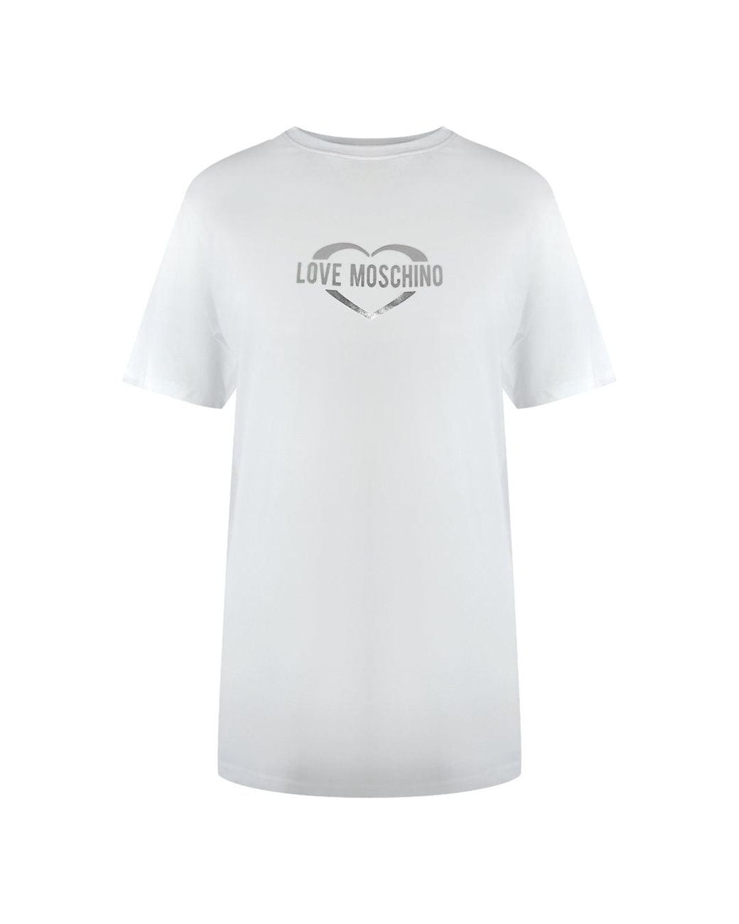 Moschino White Love Shiny Heart Logo T-Shirt Cotton
