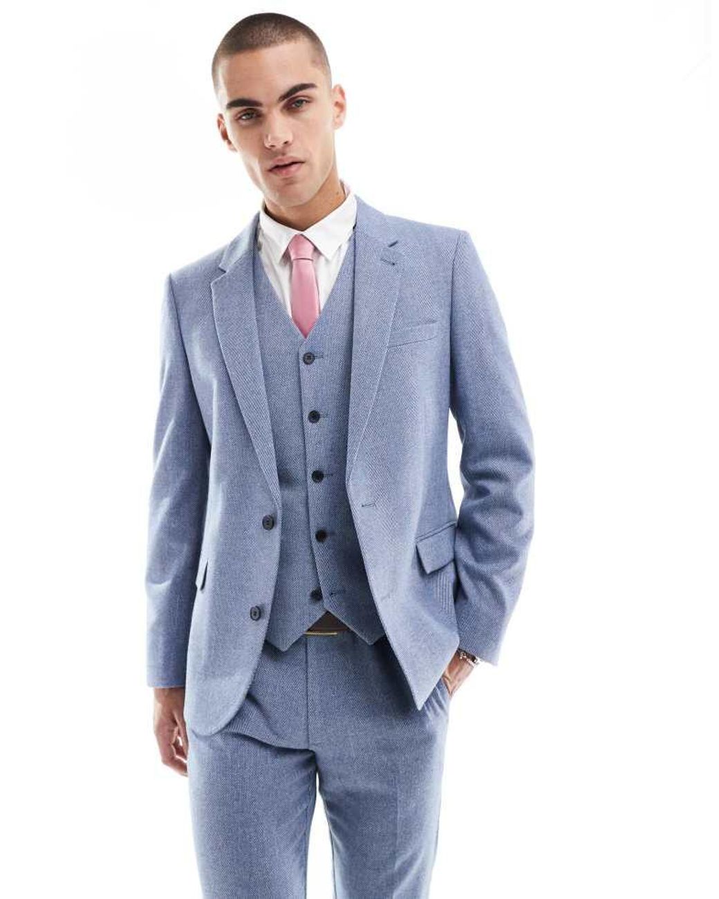 ASOS Blue Skinny Suit Jacket With Wool for men