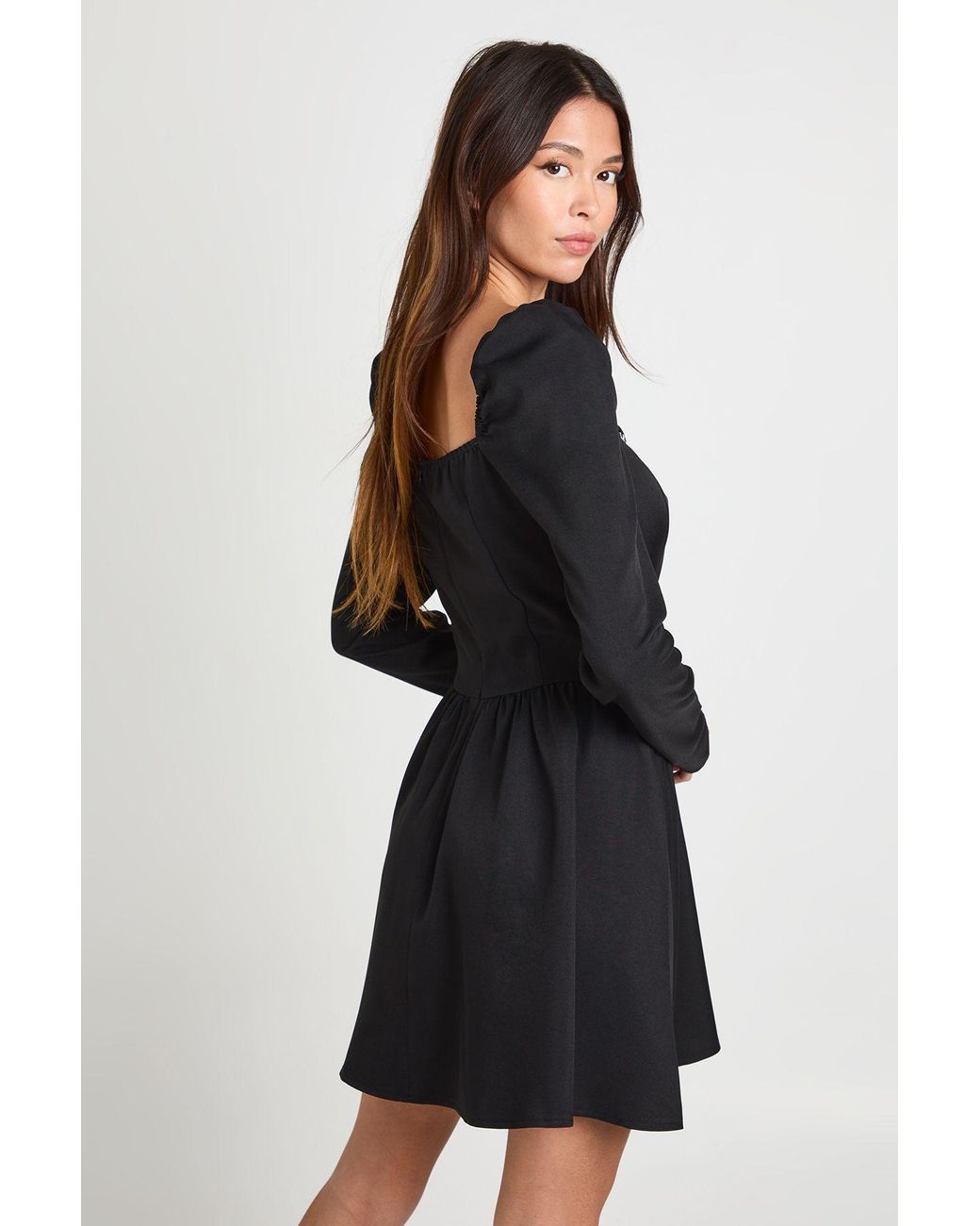 Boohoo Black Lace Trim Drop Waist Milkmaid Dress