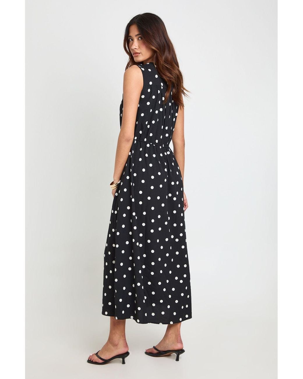 Boohoo White Polka Dot Tie Front Midaxi Dress