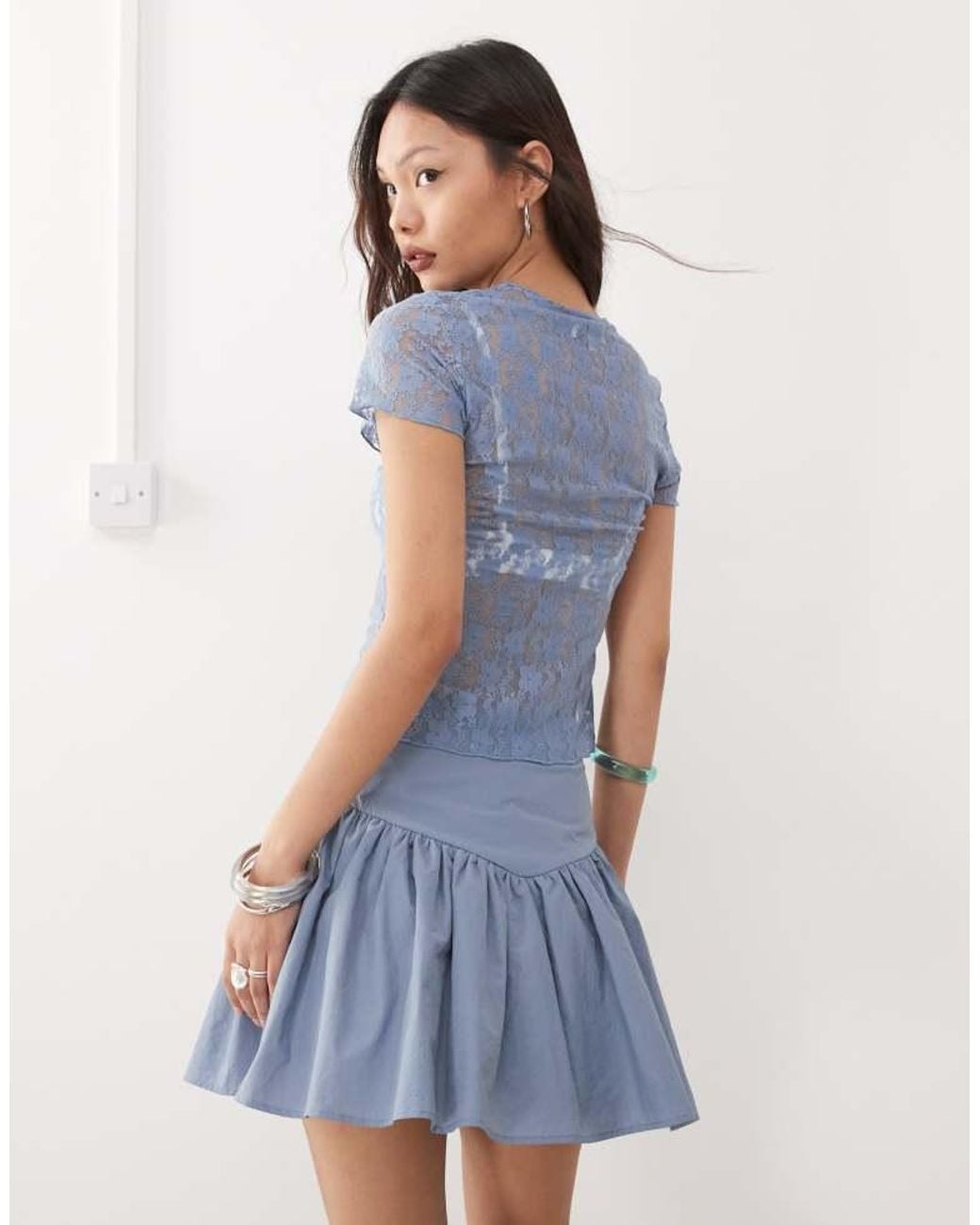 Amy Lynn Blue V-Waist Frill Mini Skirt