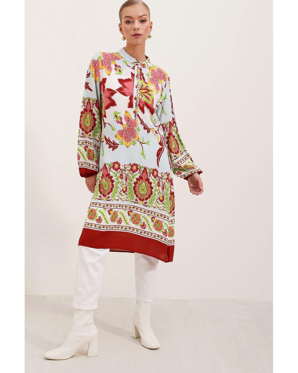 Bigdart White Patterned Viscose Dress