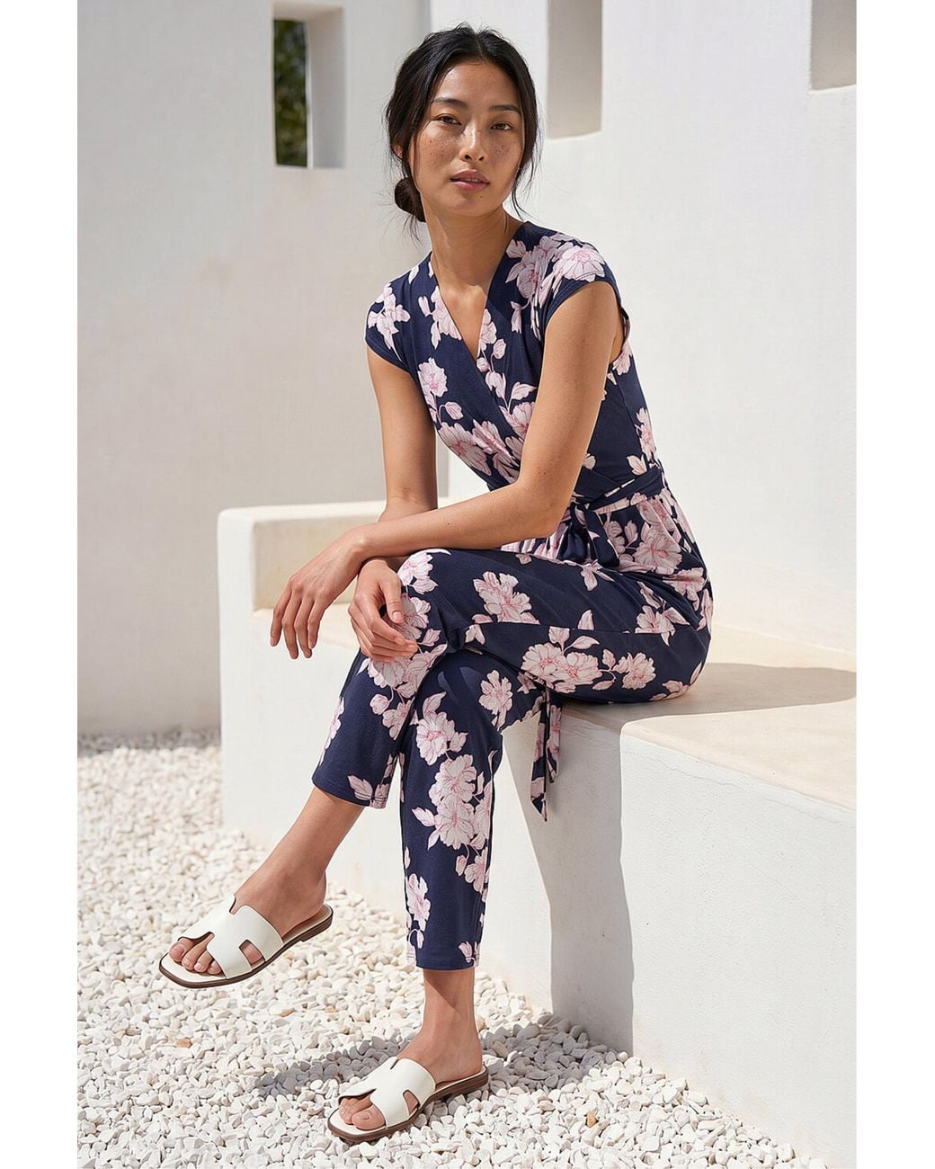 Roman Blue Petite Floral Jumpsuit