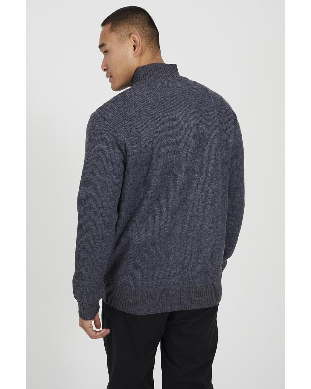 Brave Soul Blue Funnel Neck Waffle Knit Zip Through Cardigan for men