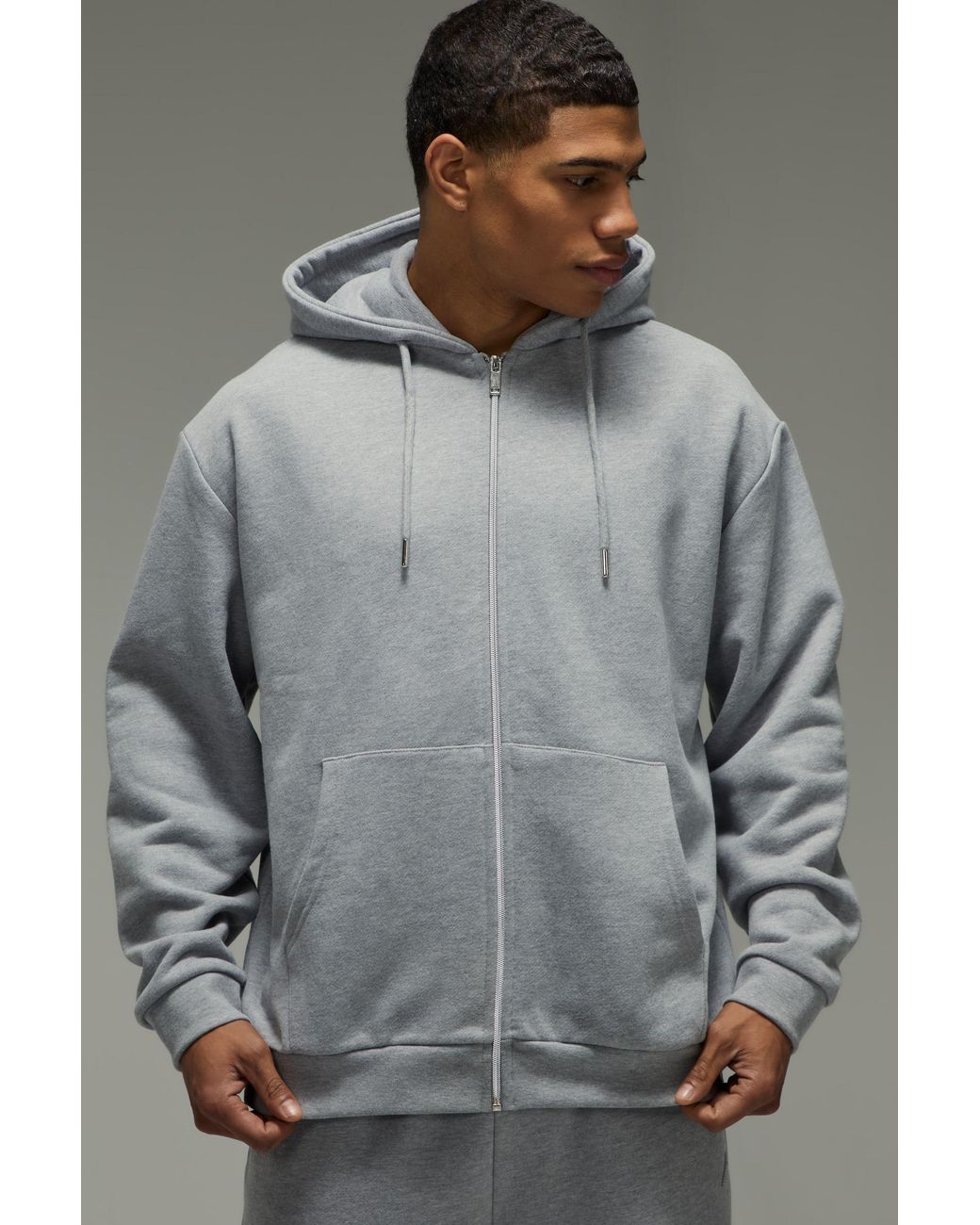 BoohooMAN Gray Active Premium Oversized Zip Through Hoodie for men