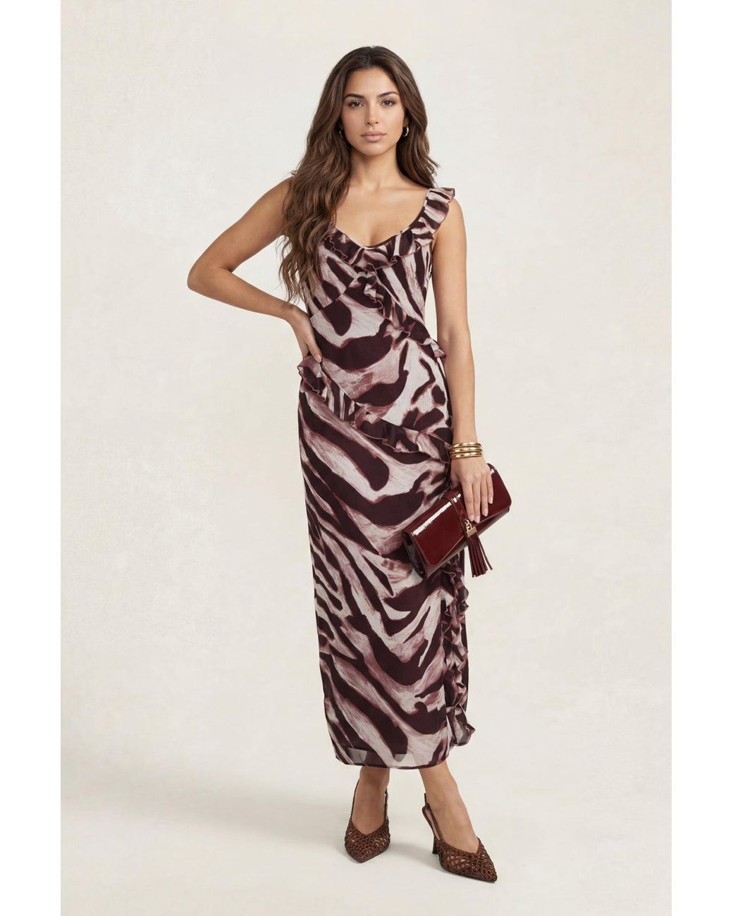 Urban Bliss Pink Animal Ruffle Maxi Dress