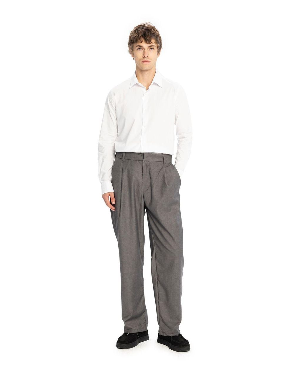 Giesto Gray Pleated Regular Fit Pants for men