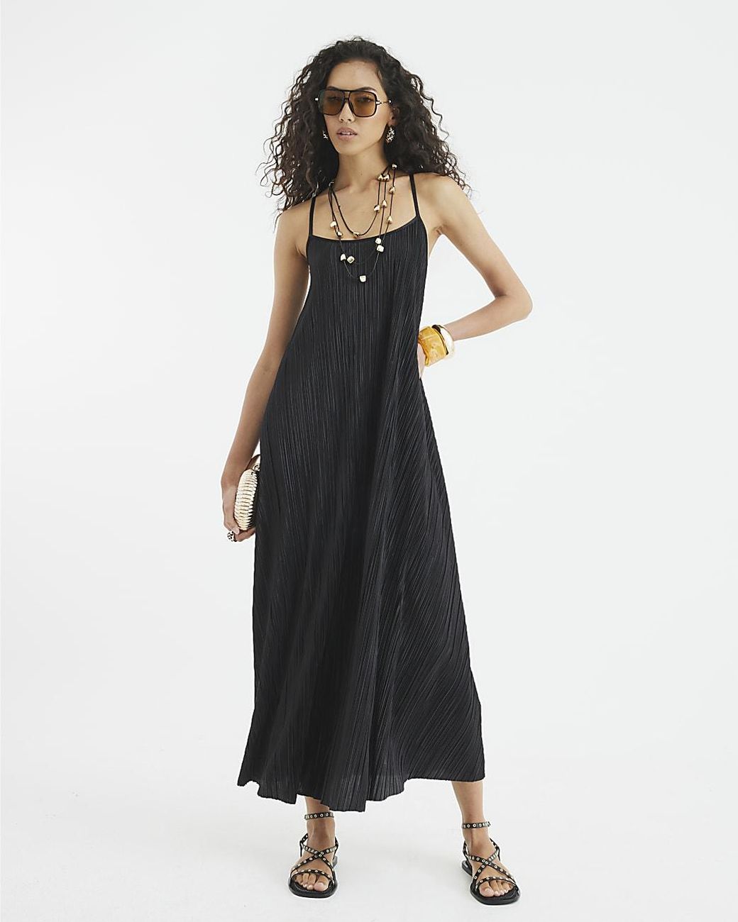 River Island White Maxi Dress Sleeveless Plisse