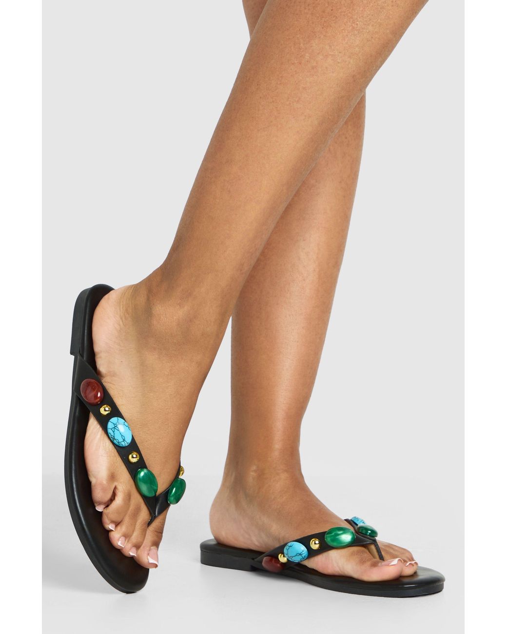 Boohoo White Beaded Detail Flip Flops