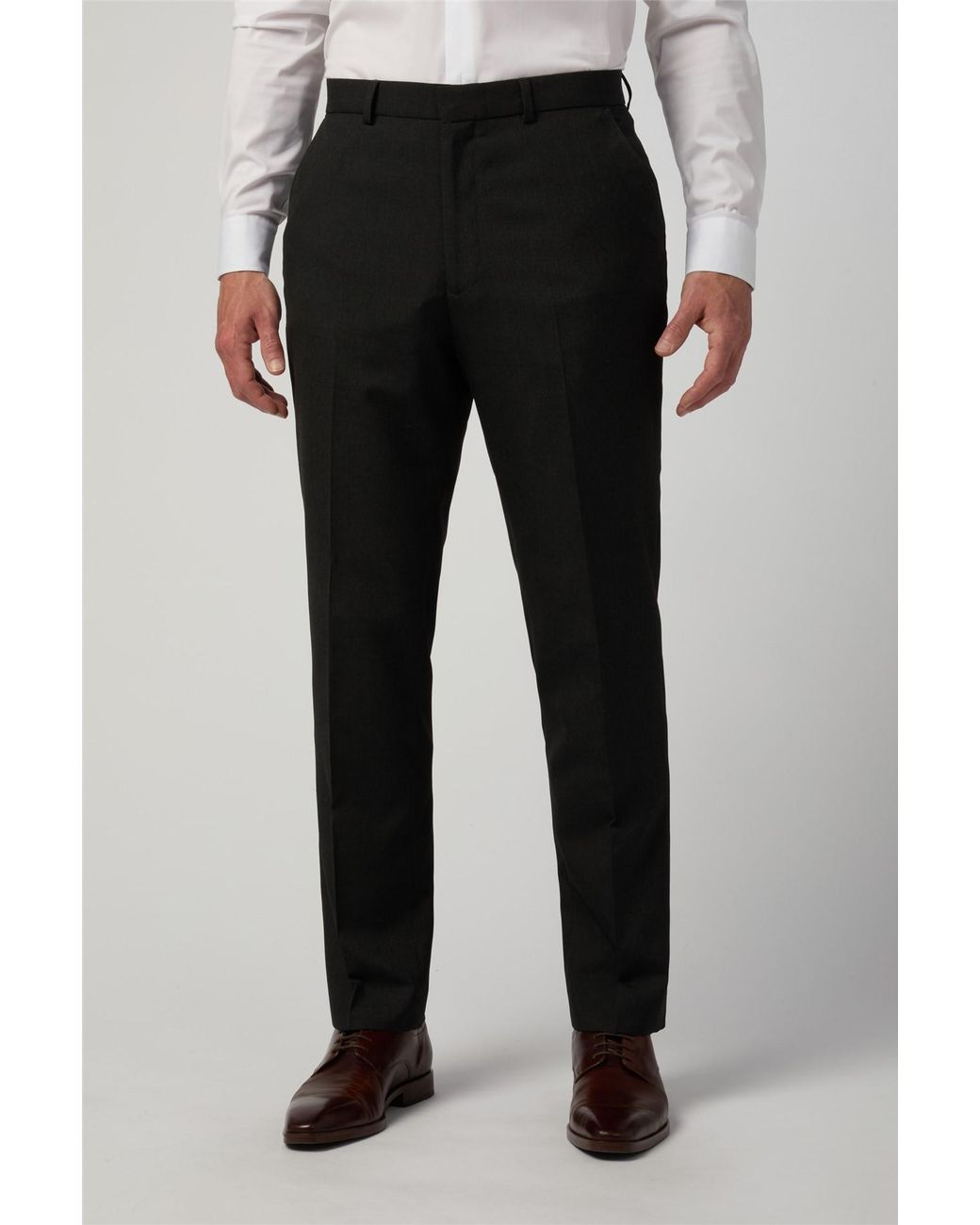 Limehaus Black Flat Fronted Regular Suit Trousers for men