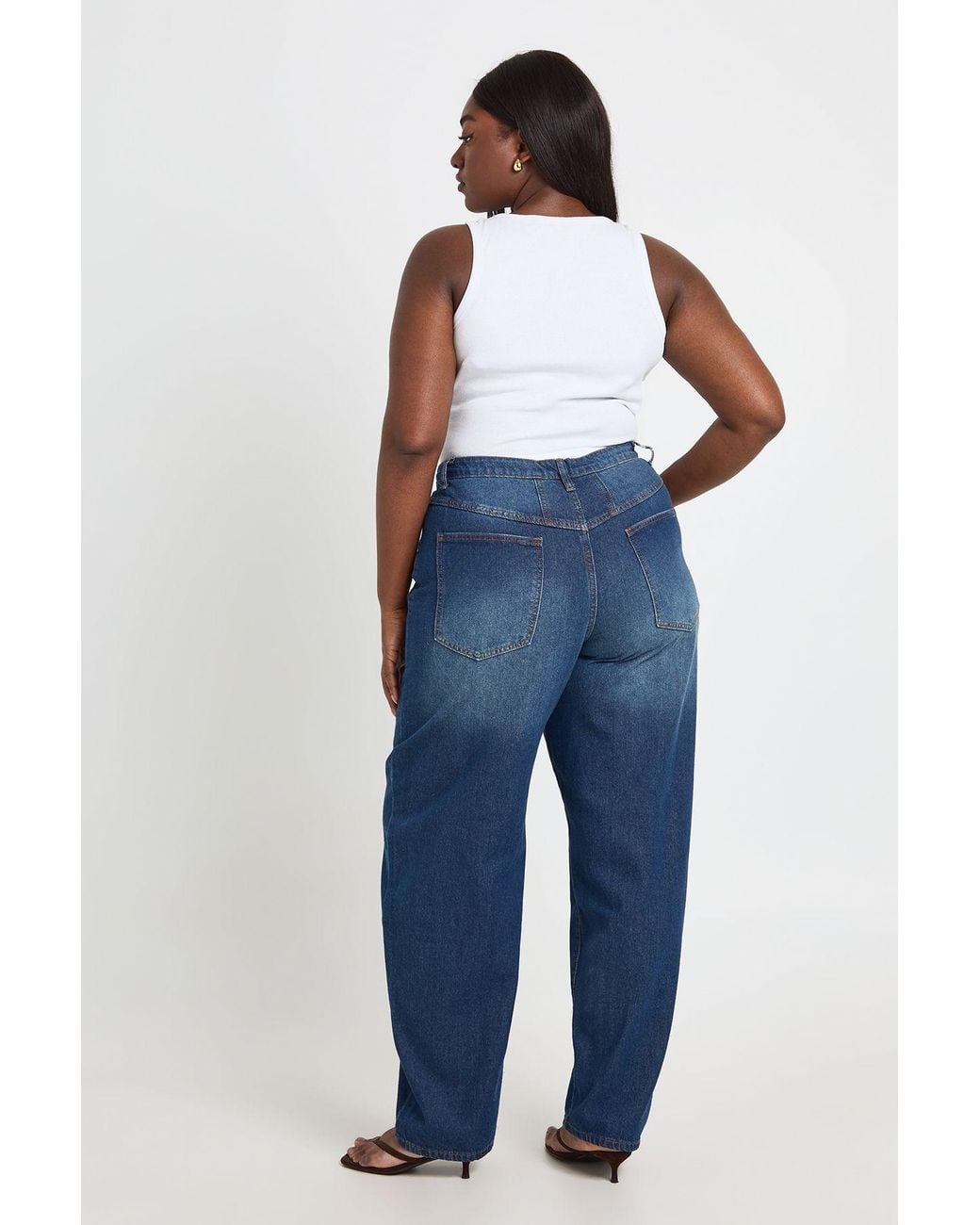 Boohoo Blue Plus Barrel Leg Jean