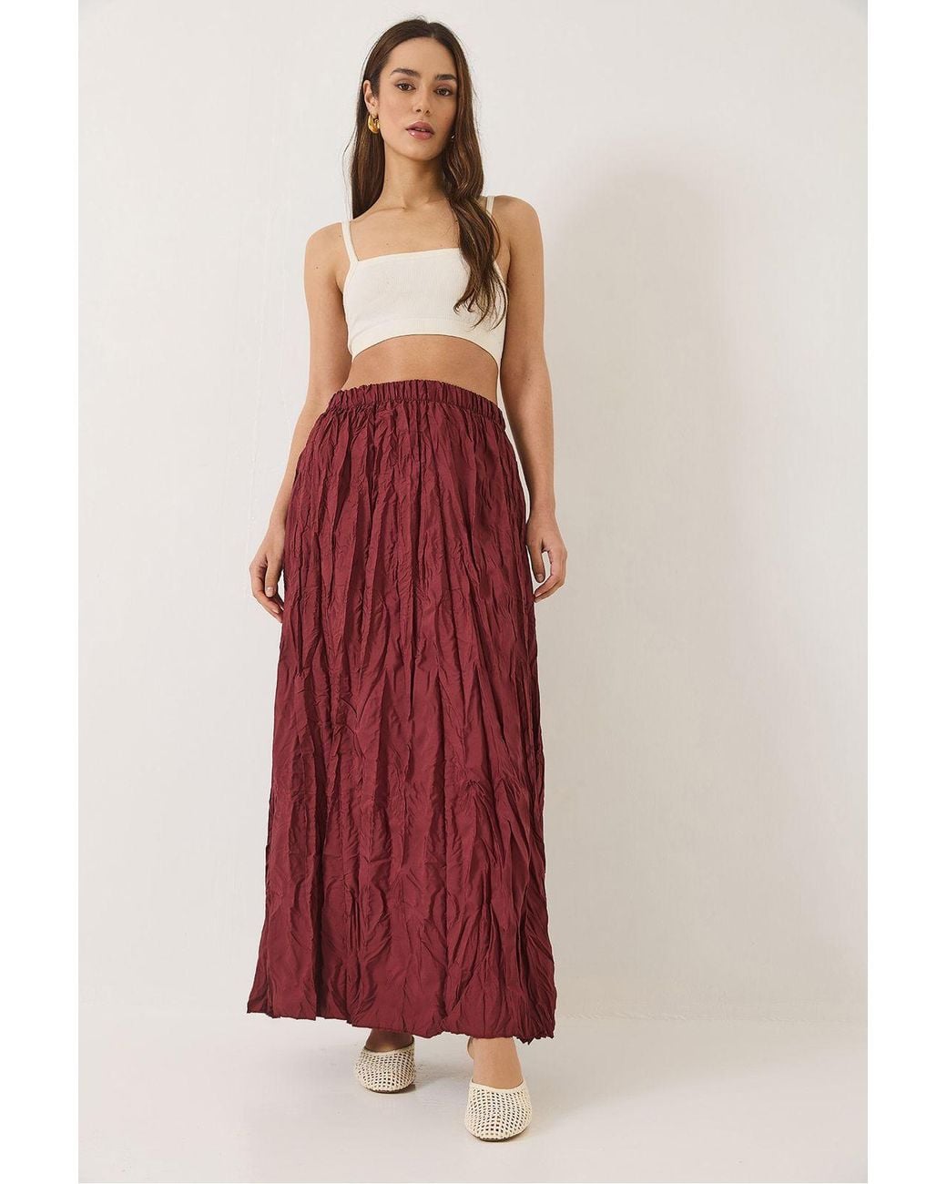 Bianco Lucci Red Maxi Skirt With Ruffle Detail