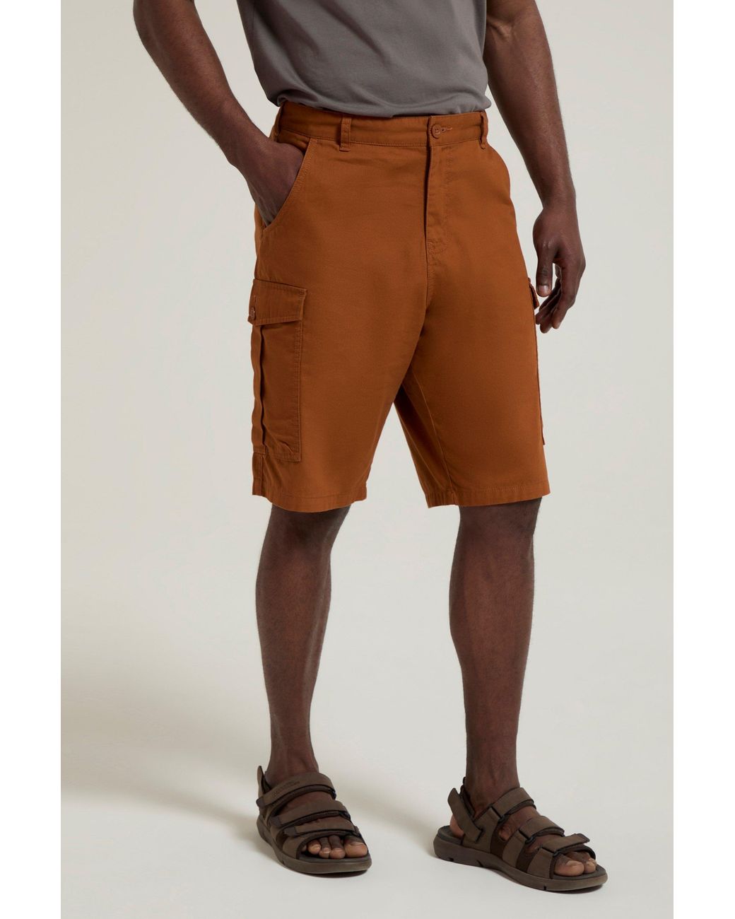 Mountain Warehouse Brown 'Lakeside' Twill Cotton Cargo Shorts With Multiple Pockets for men