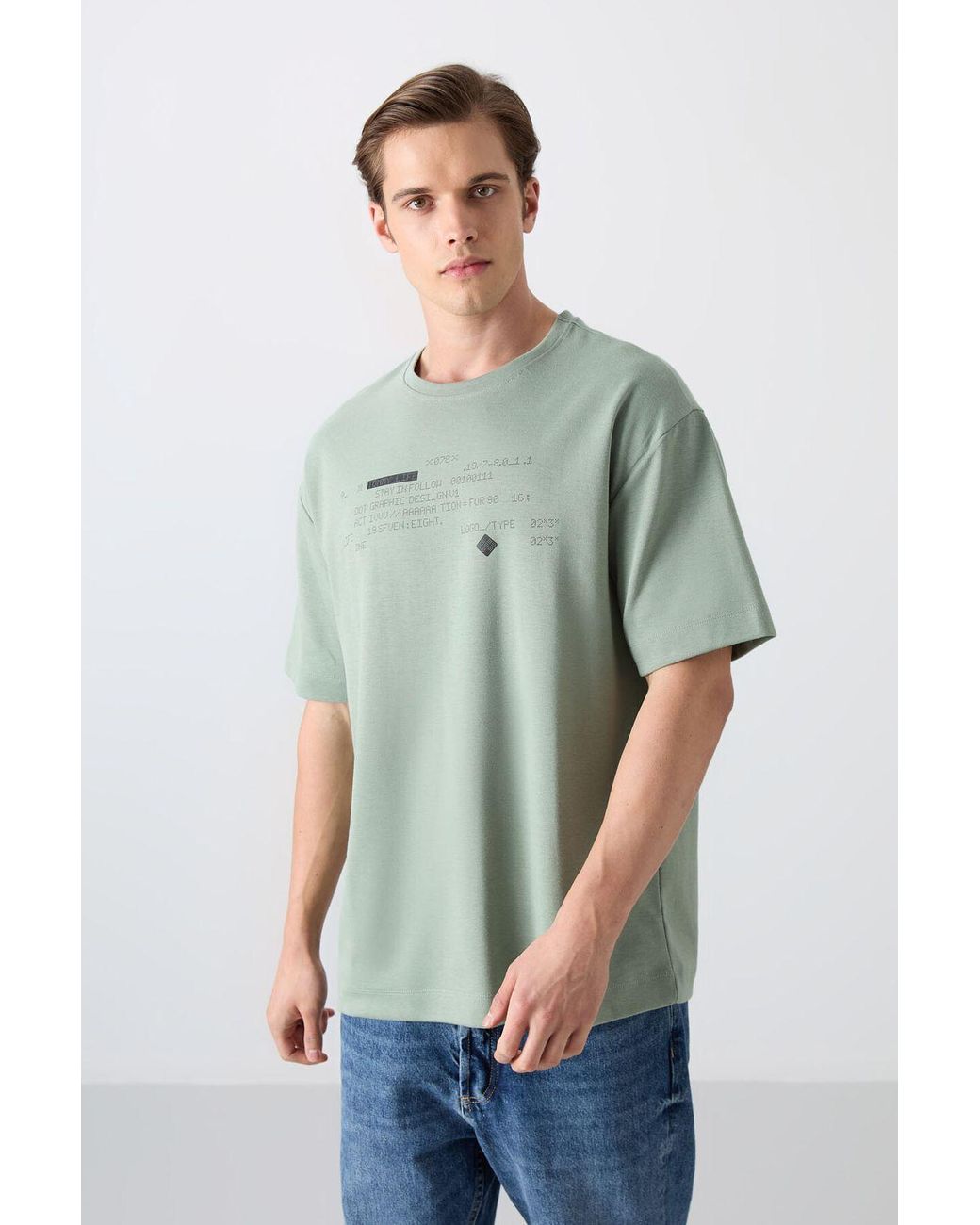TOMMY LIFE Green Oversized Printed Crew Neck T-Shirt for men