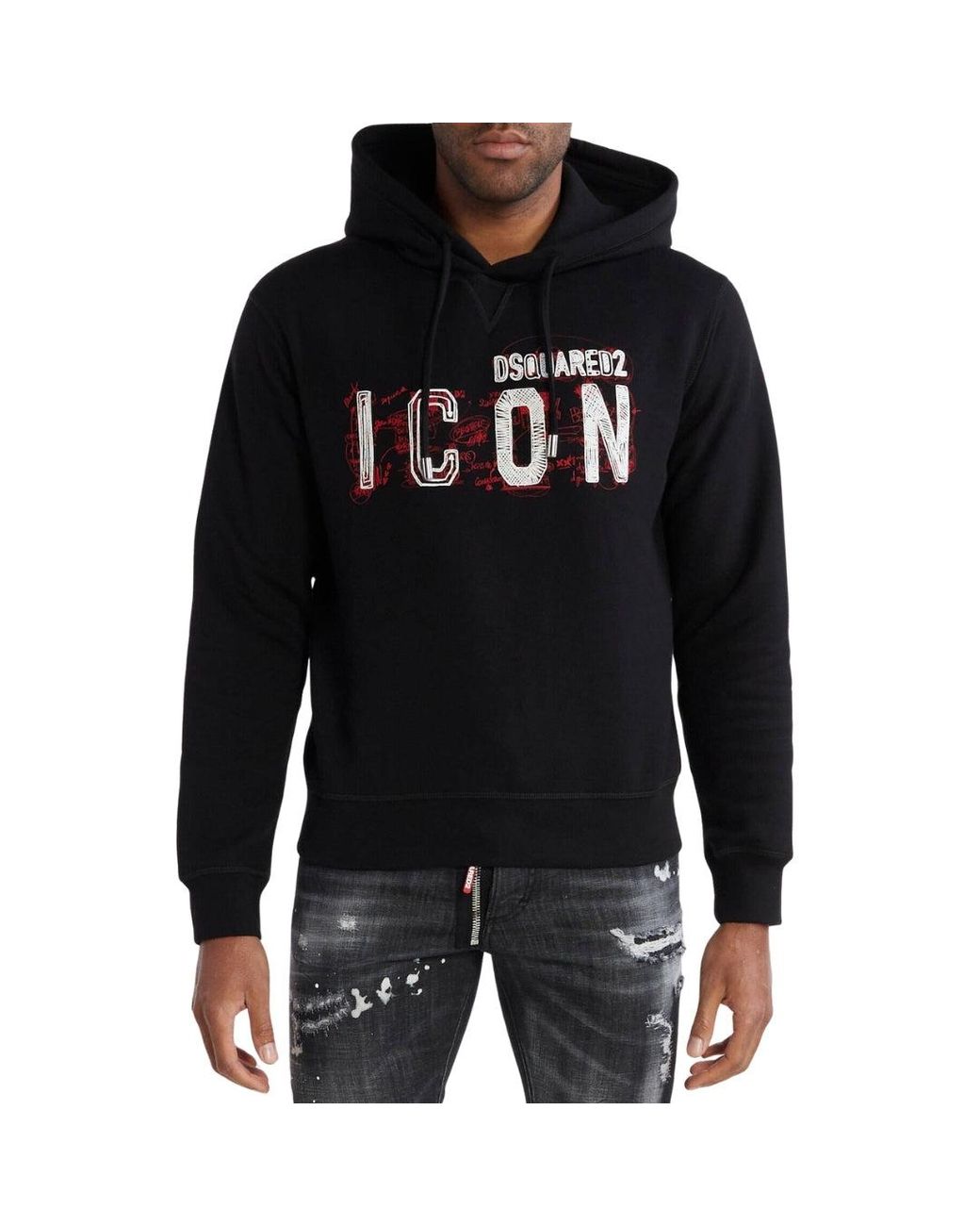 DSquared² Blue Icon Scribble Logo Cool Fit Hoodie Cotton for men