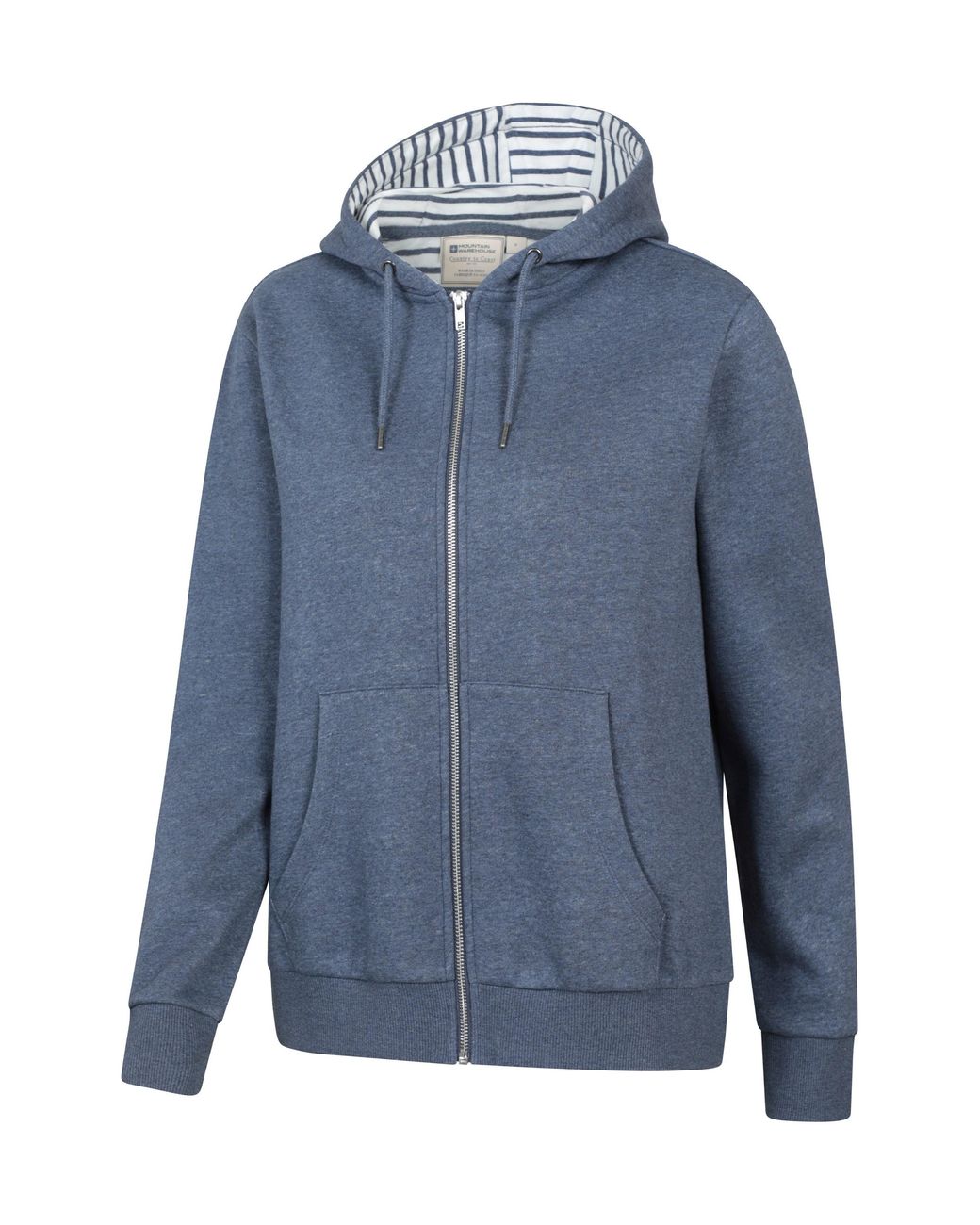 Mountain Warehouse Blue 'Penzance' Zip Through Hoodie With Side Pockets Drawcord Jumper Cotton