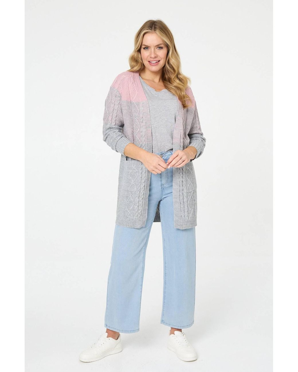 Izabel London Blue Colour Block Textured Longline Cardigan