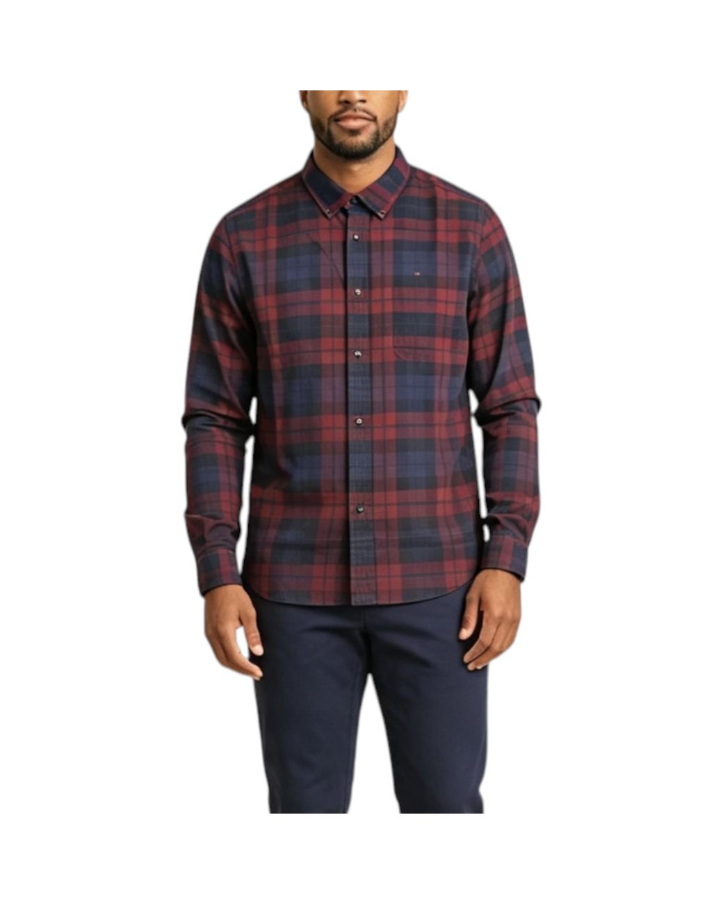 Tommy Hilfiger Blue Shirt Oxford Lightweight Long Sleeve Regular Fit Check Cotton for men