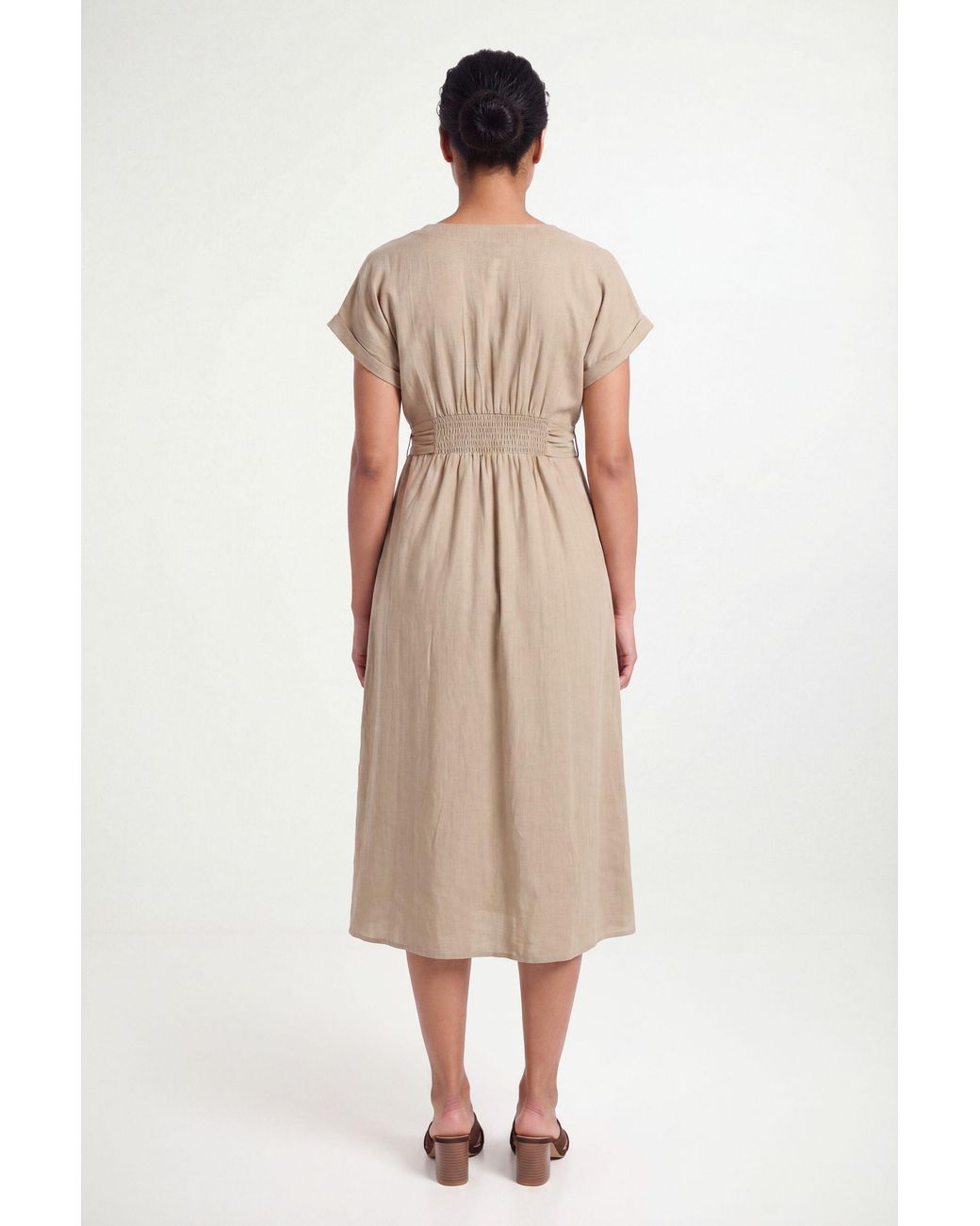 Wallis Natural Petite Linen Mix Midi Dress