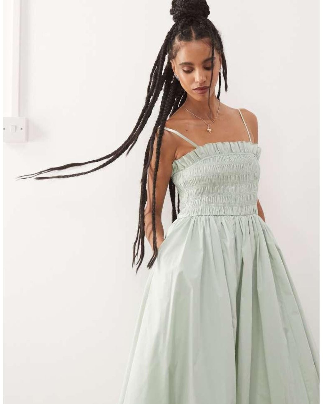 Amy Lynn Green Polly Shirred Midi Dress
