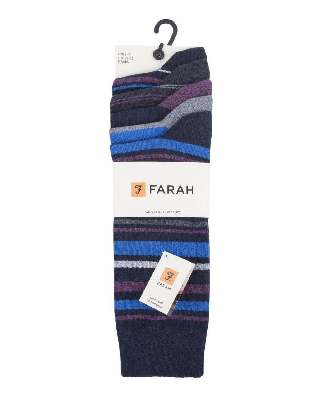 Farah Blue 5 Pack Thin Breathable Classic Striped Patterned Soft Top Cotton Dress Socks for men