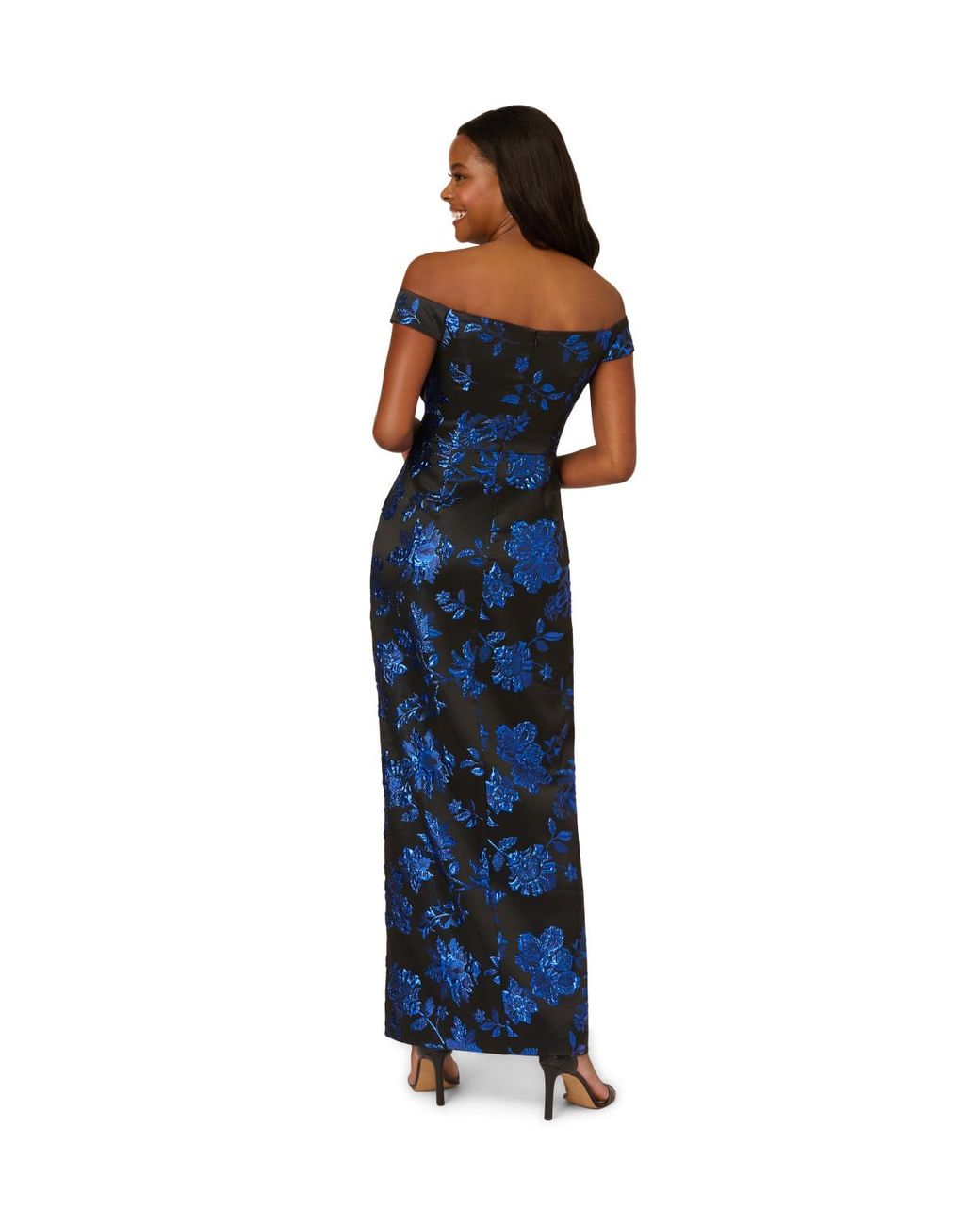 Adrianna Papell Blue Studio Off The Shoulder Draped Gown