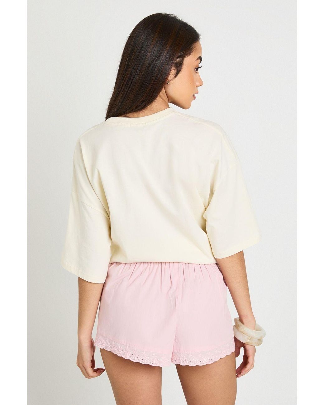 Boohoo Pink Poplin Broderie Trim Short