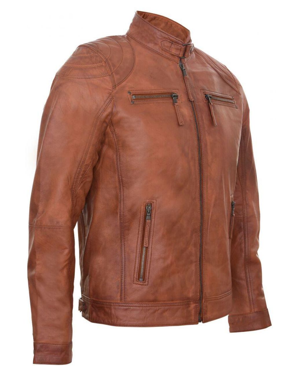 Infinity Leather Brown Biker Zipped Racing Jacket for men