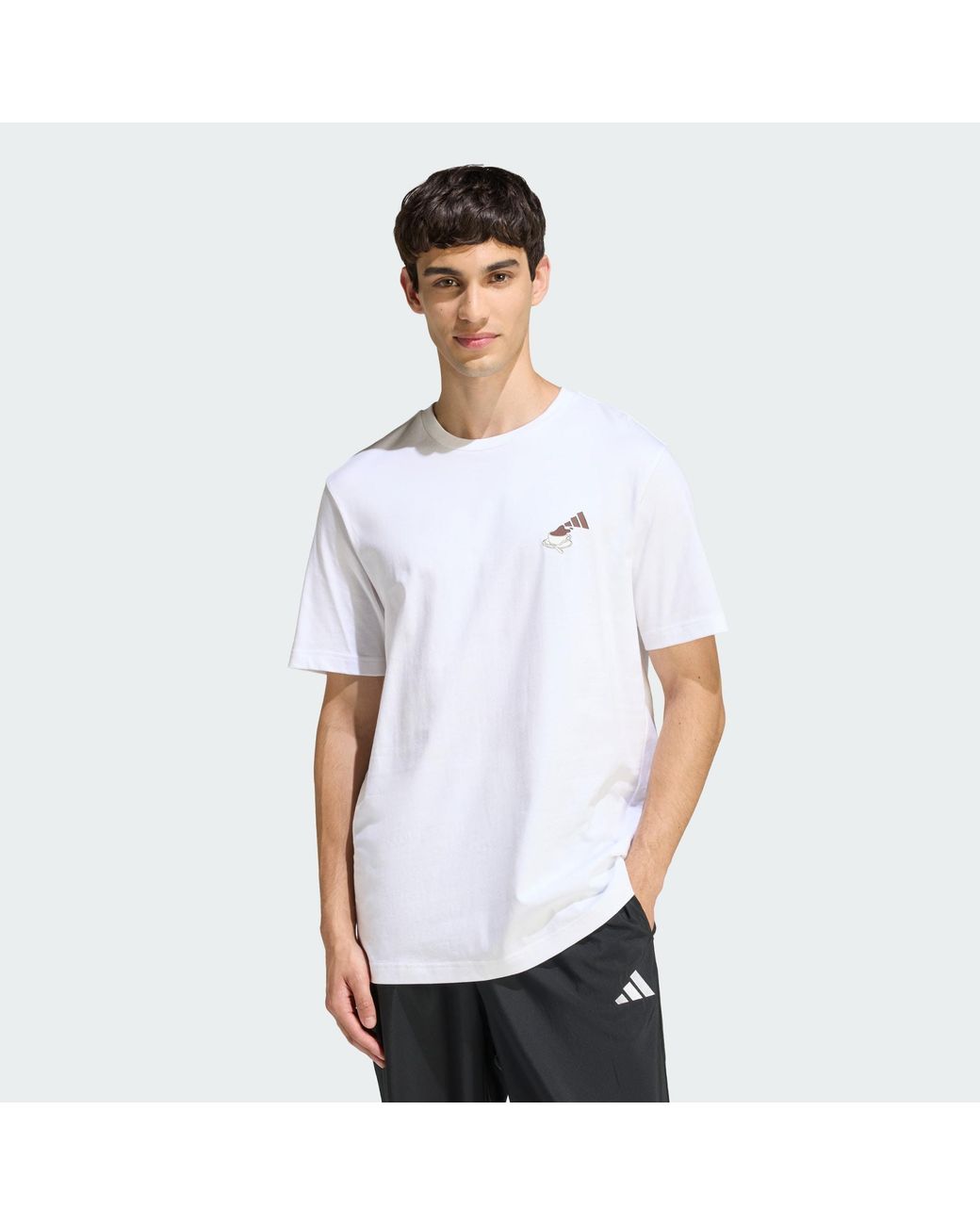 Adidas White Coffee Cafe Cheesecake Graphic T-Shirt for men