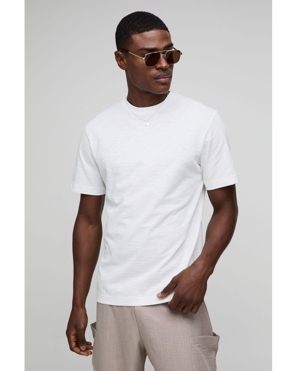 BoohooMAN White Regular Fit Slub T-Shirt for men