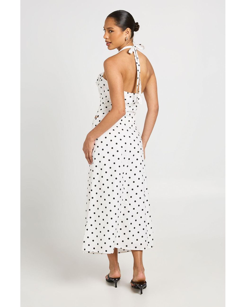 Boohoo White Halter Polka Dot Corset Top