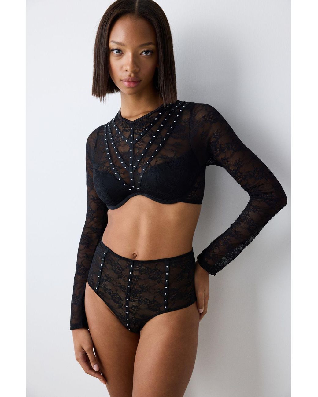 Penti Black Underwired Lace Bra With Stone Detail